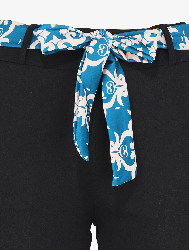 Pantalon taille haute 7/8 à revers imprimés - Noir/bleu - 3