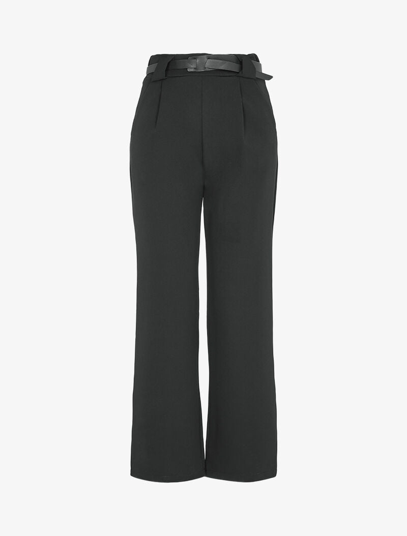Pantalon coupe droite à taille haute élastiquée - Noir - 1