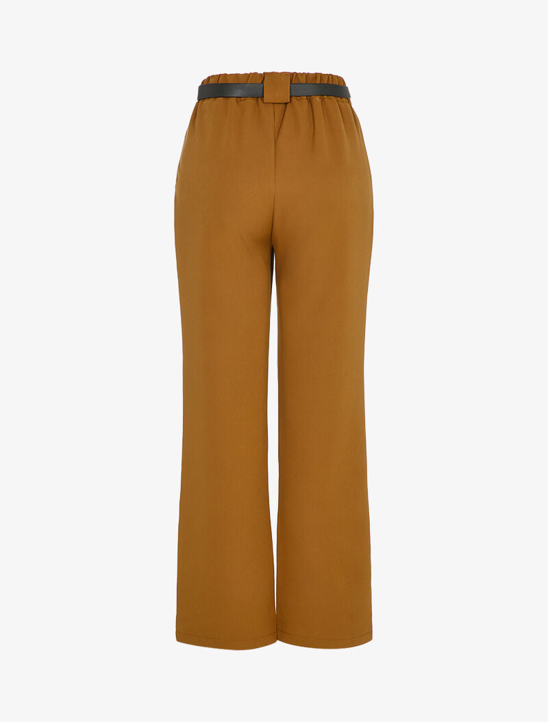 Pantalon coupe droite à taille haute élastiquée - Camel - 2