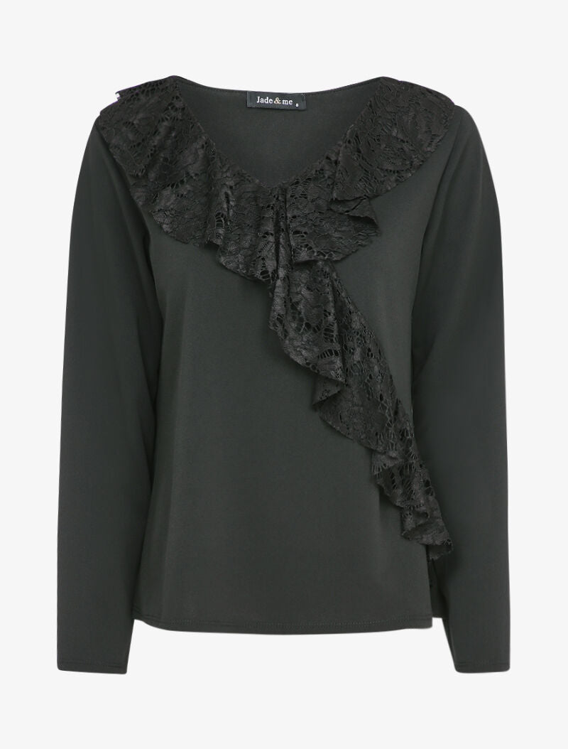 Top ample à empiècement dentelle - Noir - 1