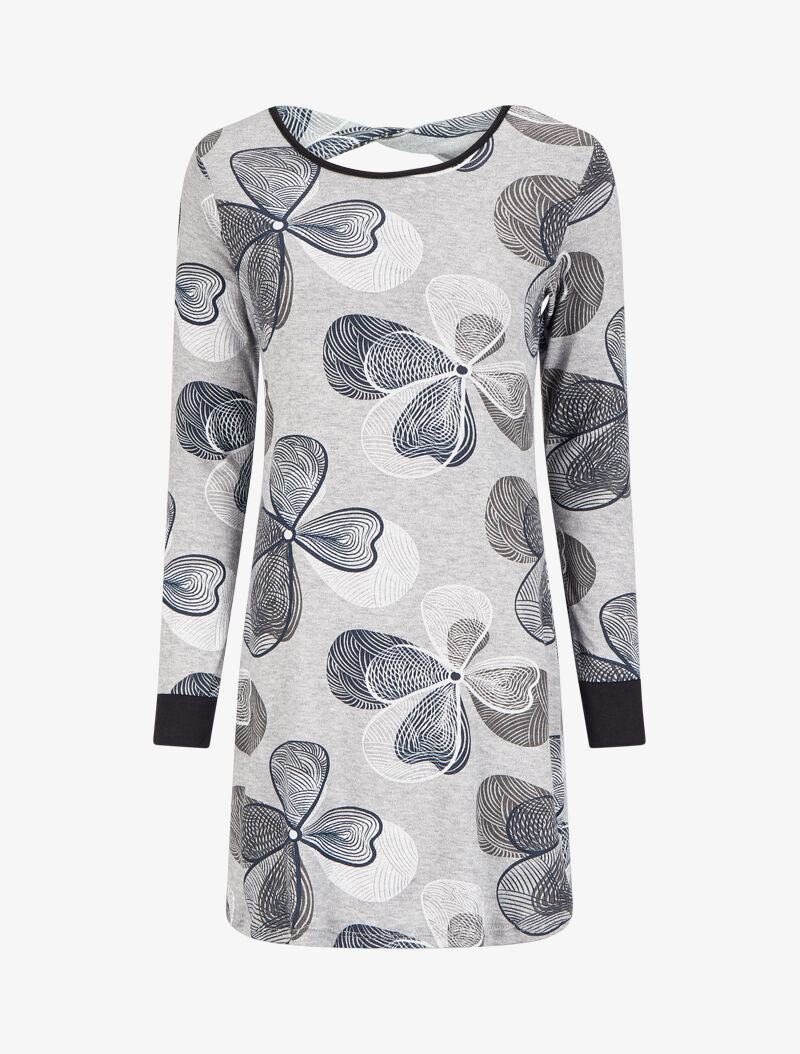 Robe dos nu à motif trèfles - Gris/bleu marine - 4