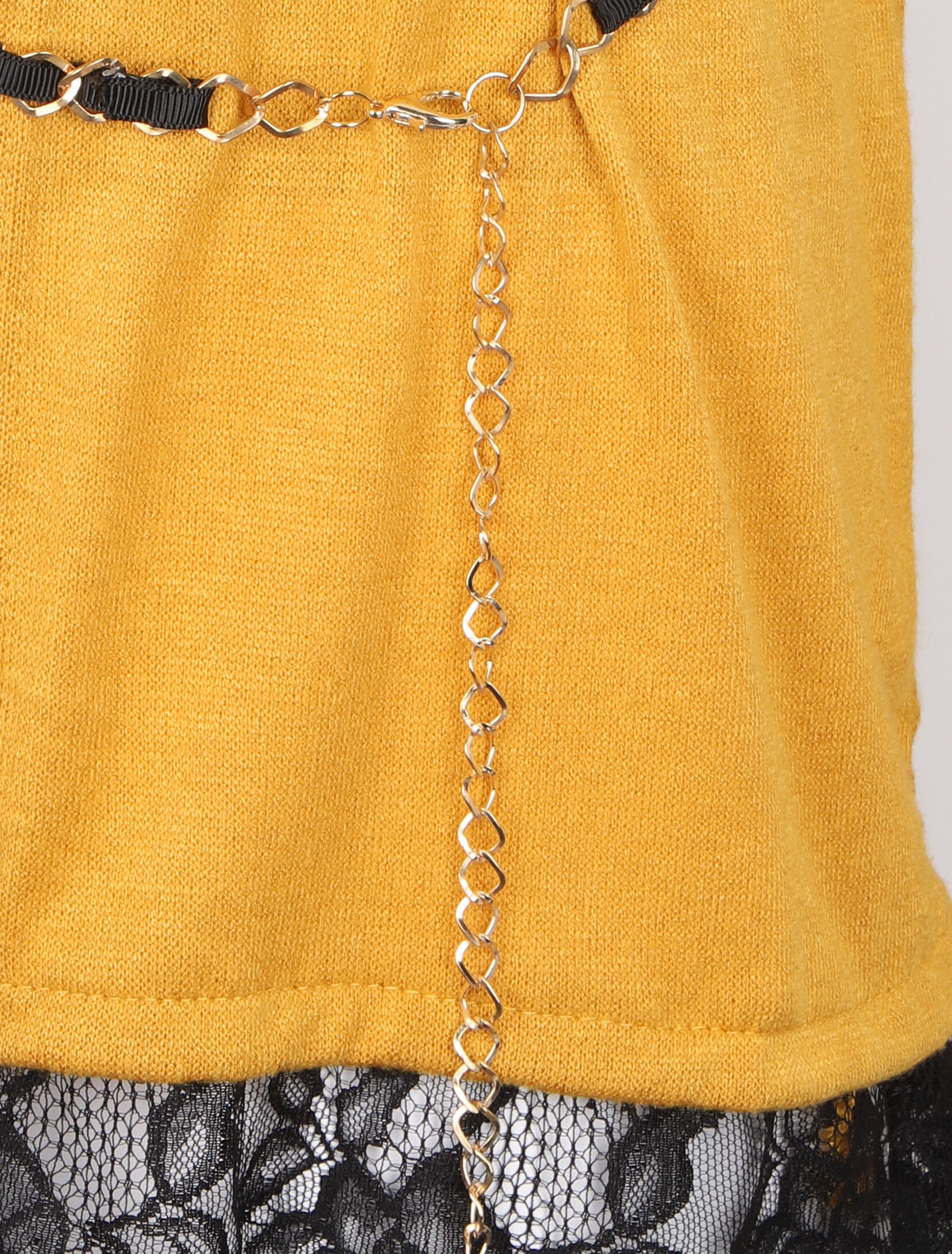 Gilet en maille fine à bords en dentelle - Jaune - 3