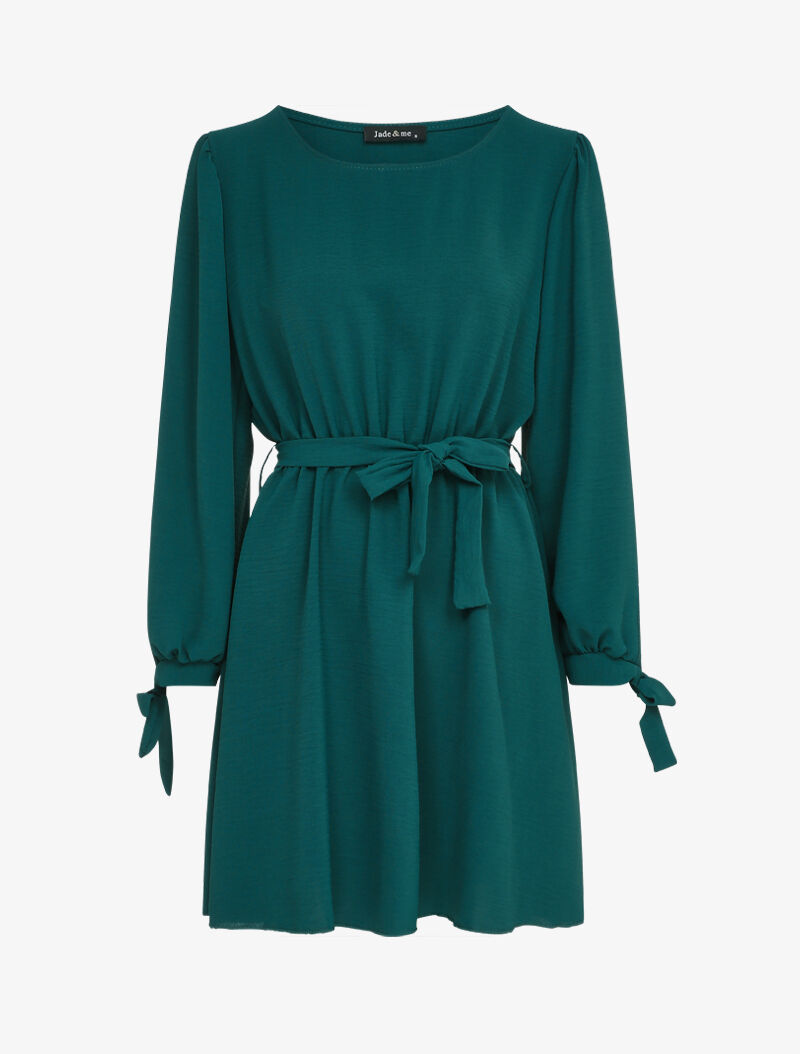 Robe patineuse à poignets à liens à nouer - Bleu canard - 3