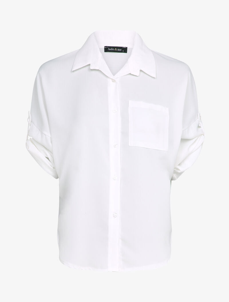 Chemise à manches rabattables style kimono - Blanc - 1