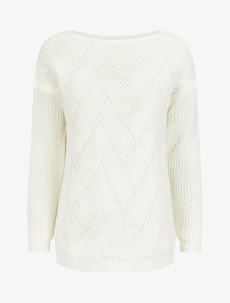 Pull à col bateau en maille effet entrelacé - Blanc - 1