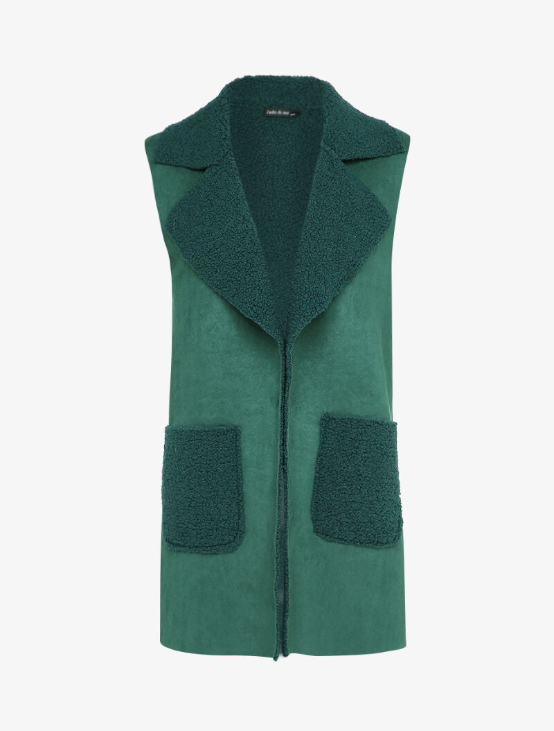 Veste sans manche style peau de mouton retournée - Vert sapin - 4