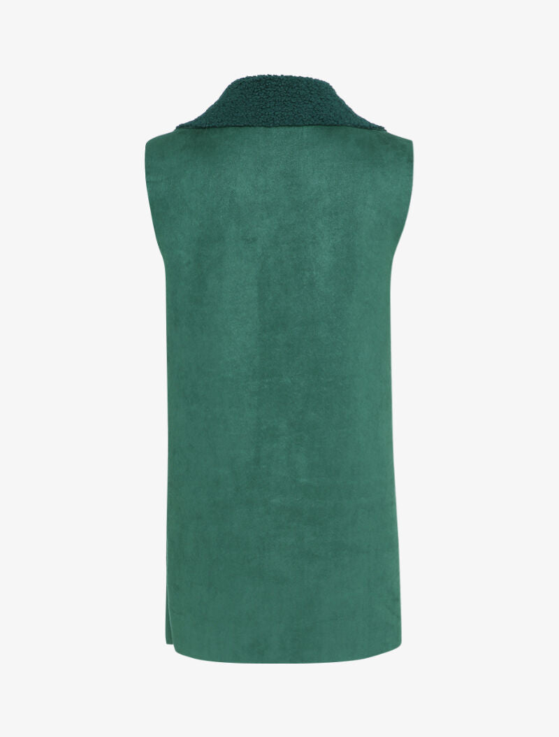 Veste sans manche style peau de mouton retournée - Vert sapin - 2