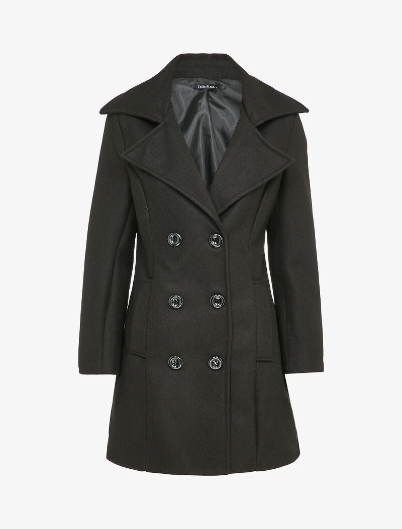 Manteau mi-long à pans croisés en laine mélangée - Noir - 1
