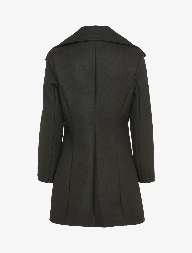 Manteau mi-long à pans croisés en laine mélangée - Noir - 2