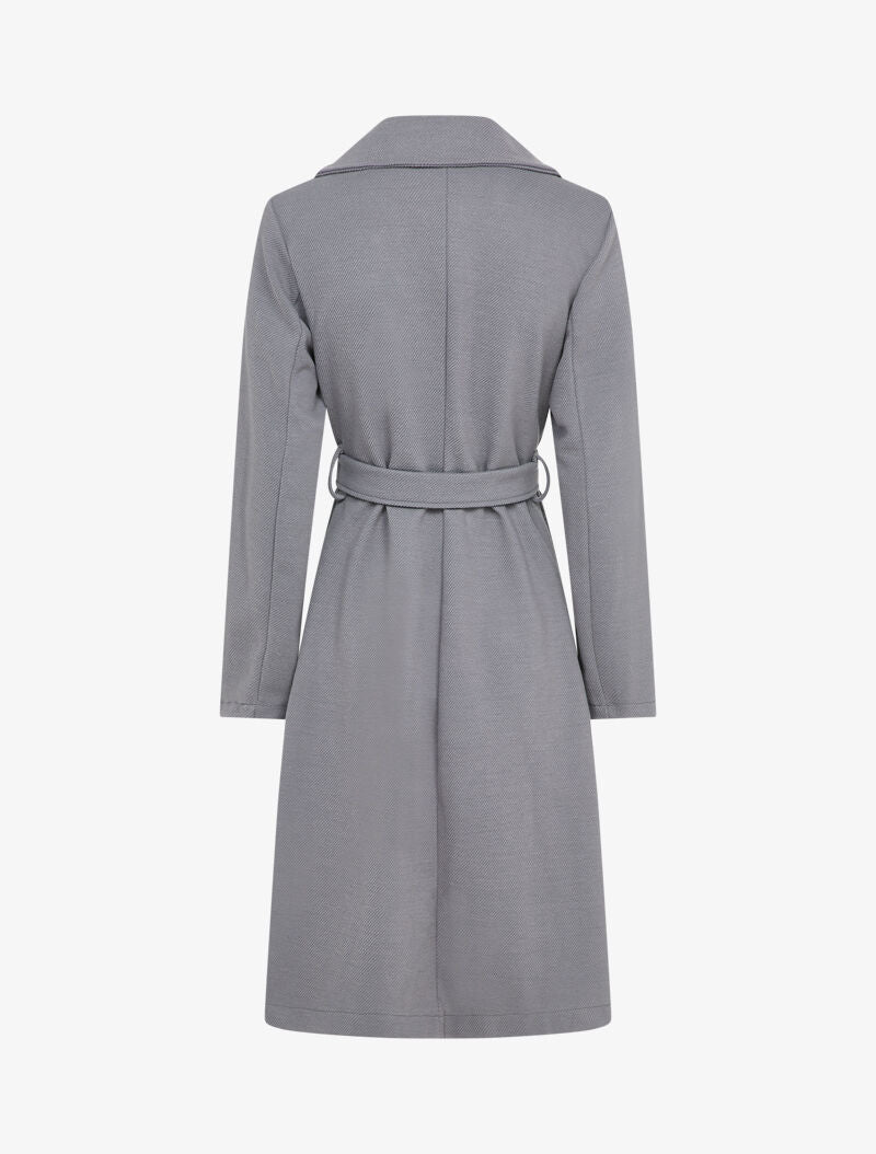 Manteau long ceinturé en feutrine striée - Gris - 2