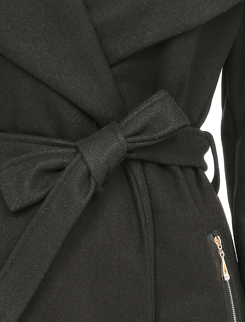 Manteau à col large et poches à zips décoratifs - Noir - 3