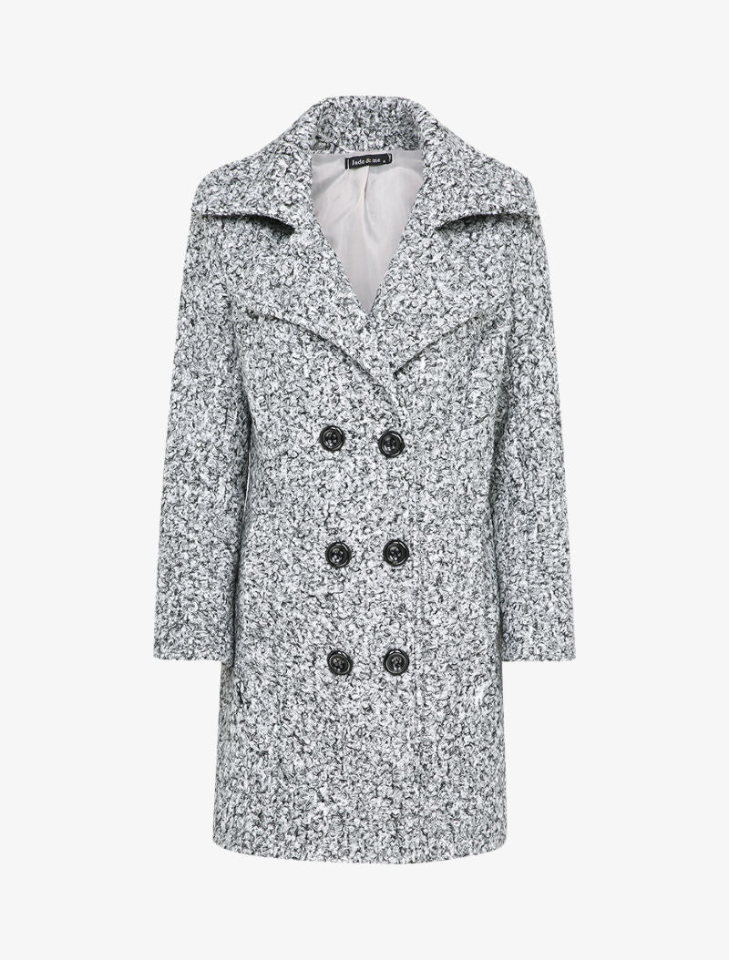 Manteau mi-long à pans croisés effet laine bouclée - Gris chiné - 1