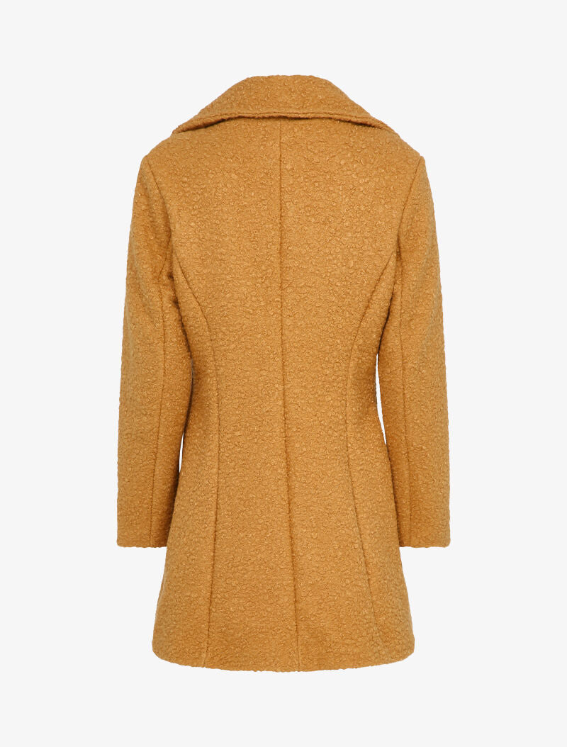 Manteau mi-long à pans croisés effet laine bouclée - Camel - 2