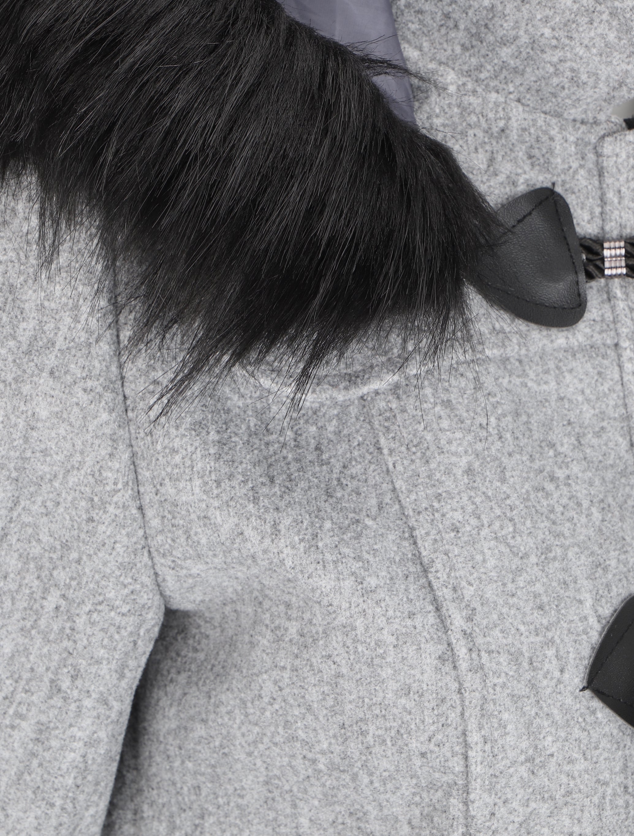 Duffle coat à capuche en fausse fourrure - Gris clair - 3