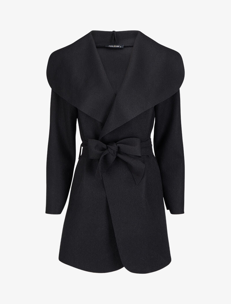 Manteau mi-long à col châle - Noir - 1