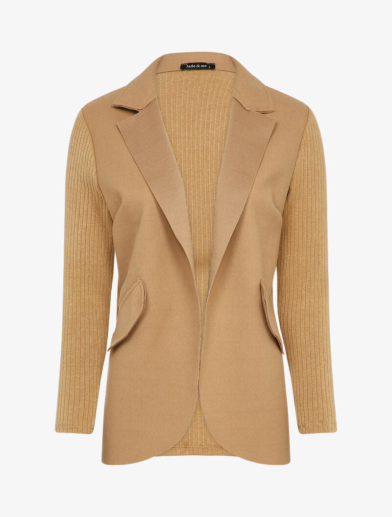 Veste en feutrine et maille côtelée - Camel - 1