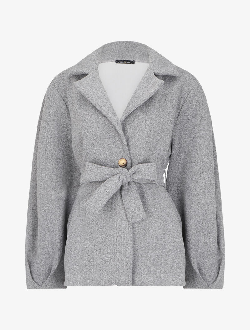 Manteau court à manches bouffantes - Gris chiné - 1