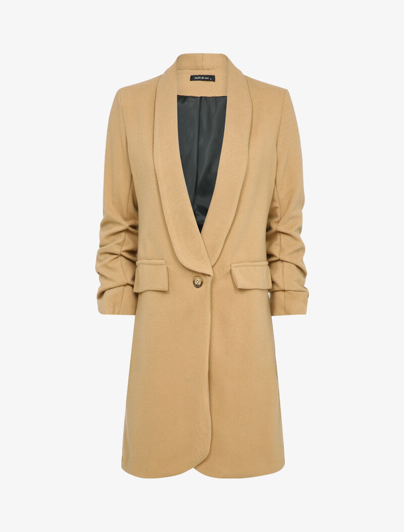 Manteau long à manches froncées - Camel - 1