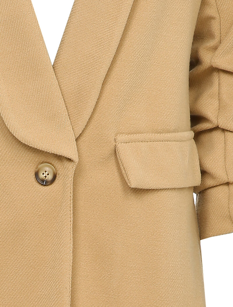Manteau long à manches froncées - Camel - 3
