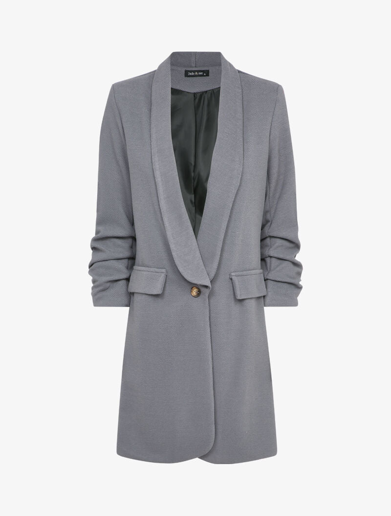 Manteau long à manches froncées - Gris - 1