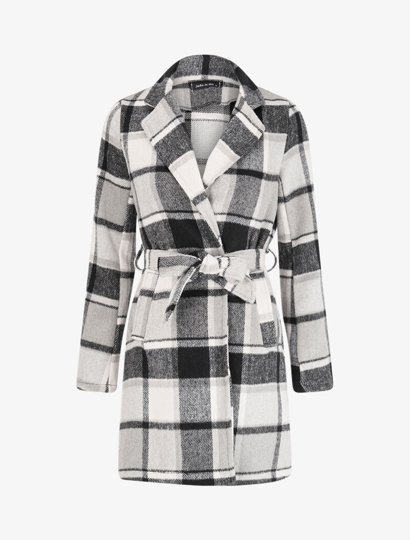 Manteau ceinturé à carreaux - Noir - 4