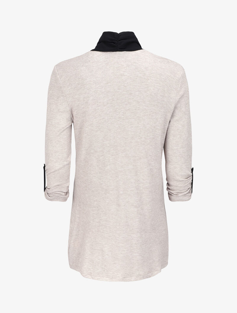 Gilet long à encolure en voile - Beige - 2
