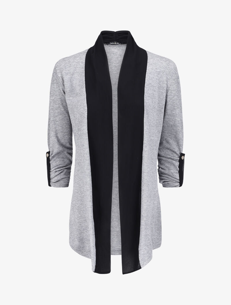 Gilet long à encolure en voile - Gris chiné - 1