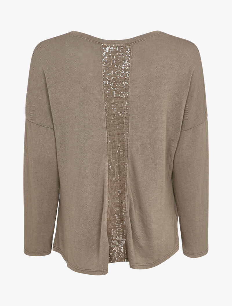 Pull fluide à poches et dos à détail sequins - Taupe - 2