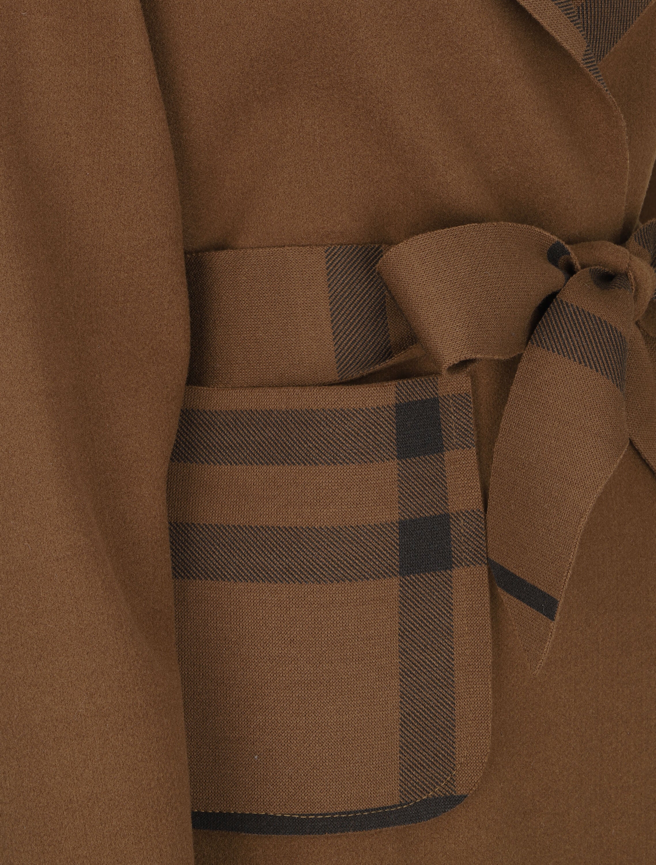 Manteau long à capuche et poches à motif tartan - Marron - 3