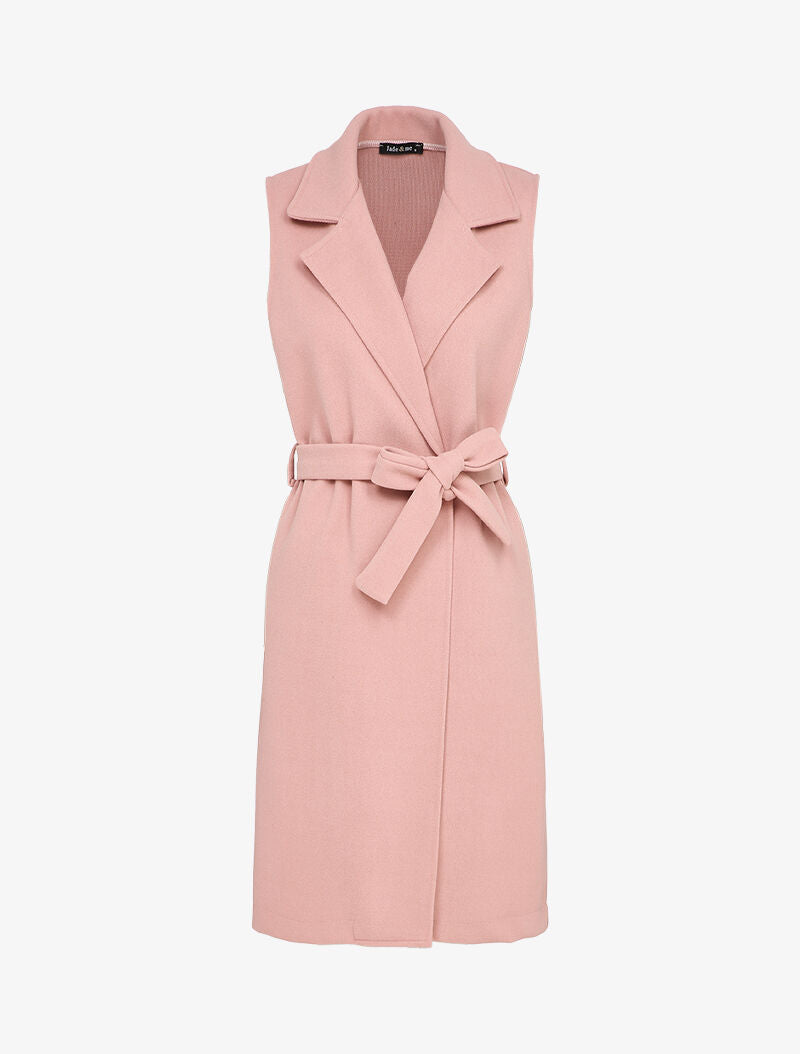 Veste longue sans manches à pans asymétriques - Rose - 1