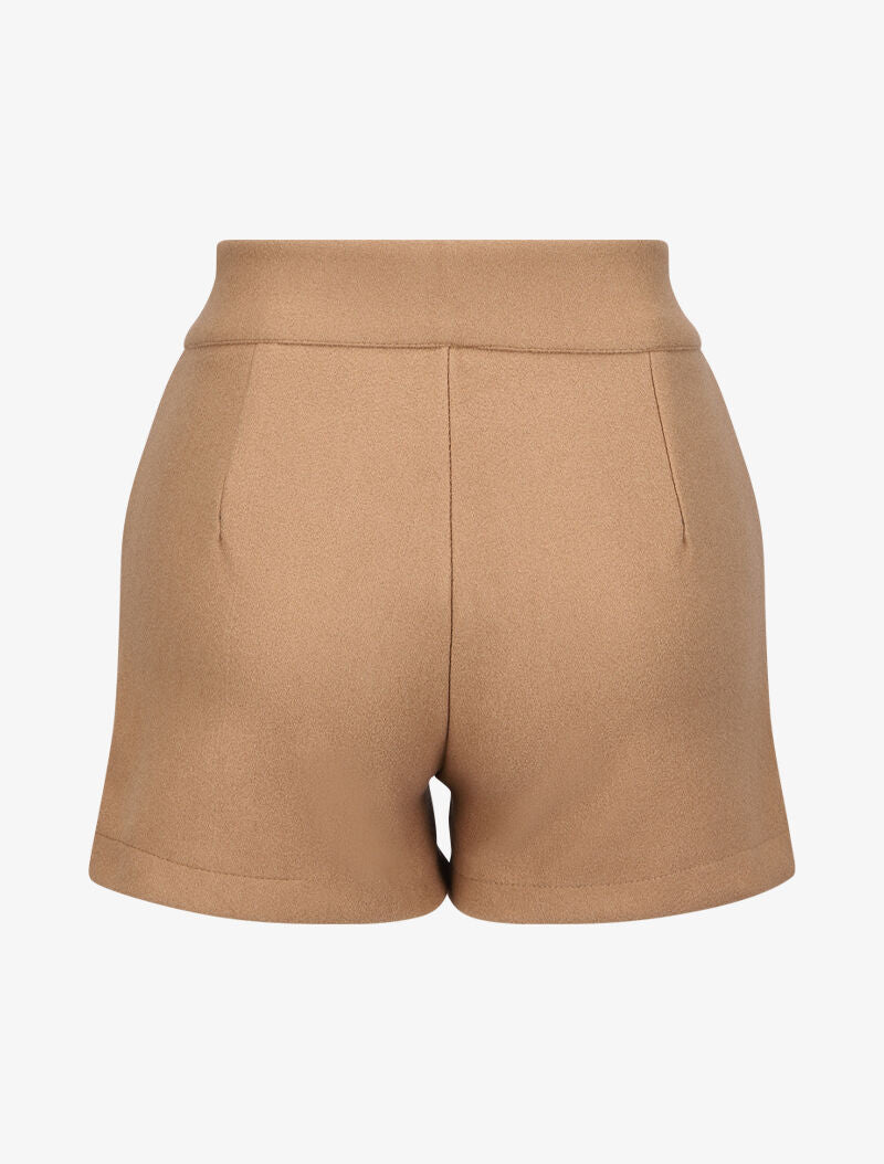 Mini short taille haute à boutons dorés - Camel - 2