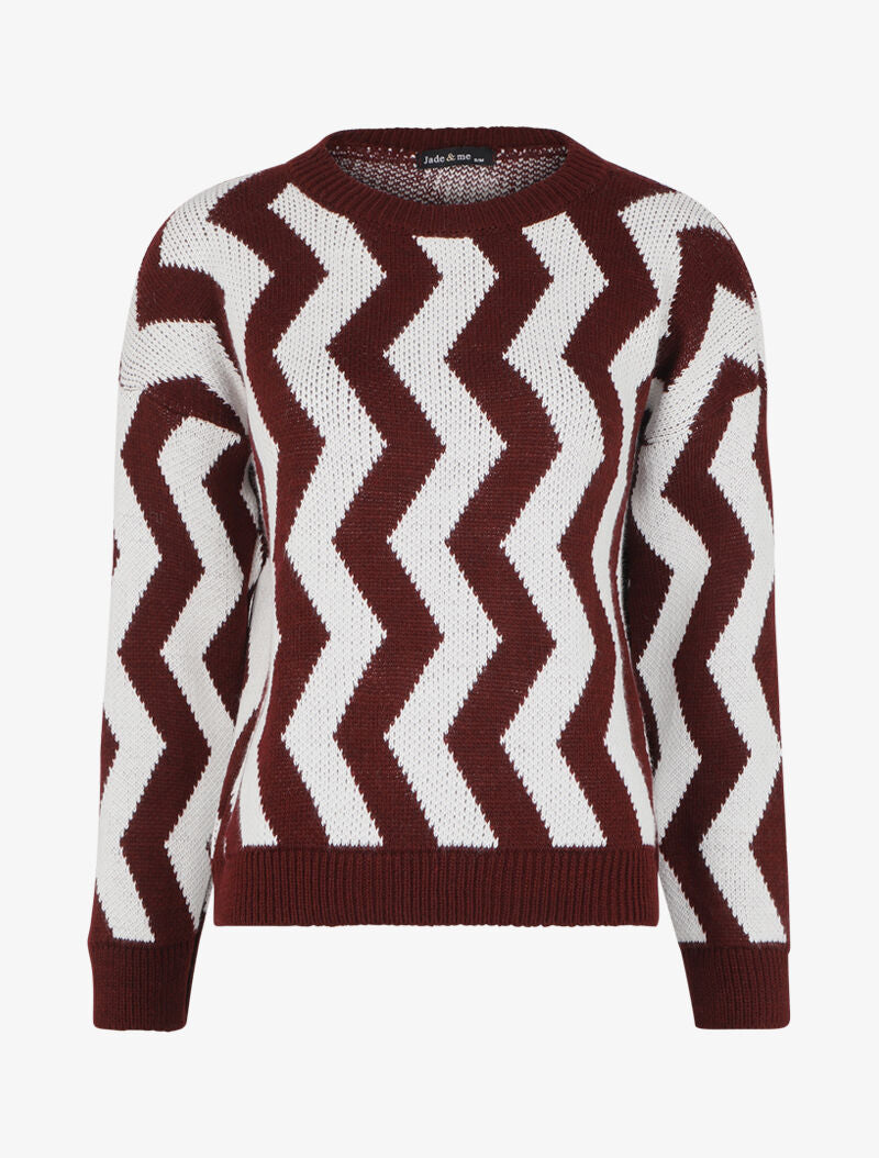 Pull à motif zig zag - Bordeaux/blanc - 1