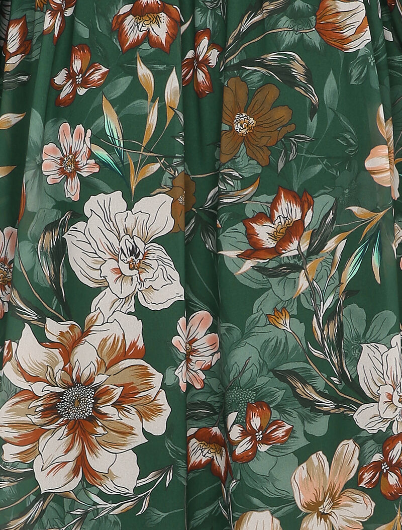 Robe cache-coeur imprimé orchidées à bords volantés - Vert émeraude - 3