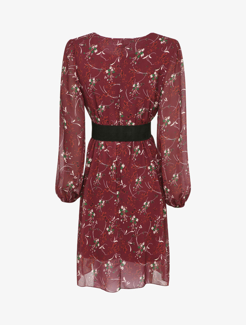 Robe droite imprimé petites fleurs à col rond - Bordeaux - 2