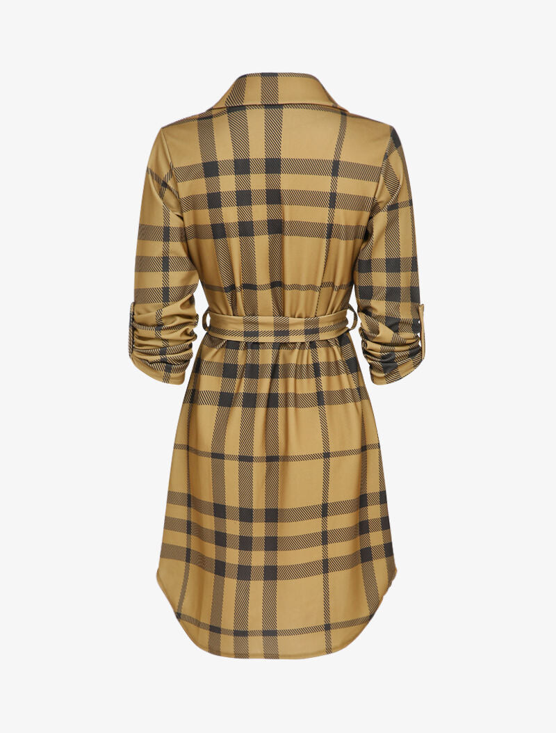 Robe chemise à carreaux graphiques - Noir/beige - 2