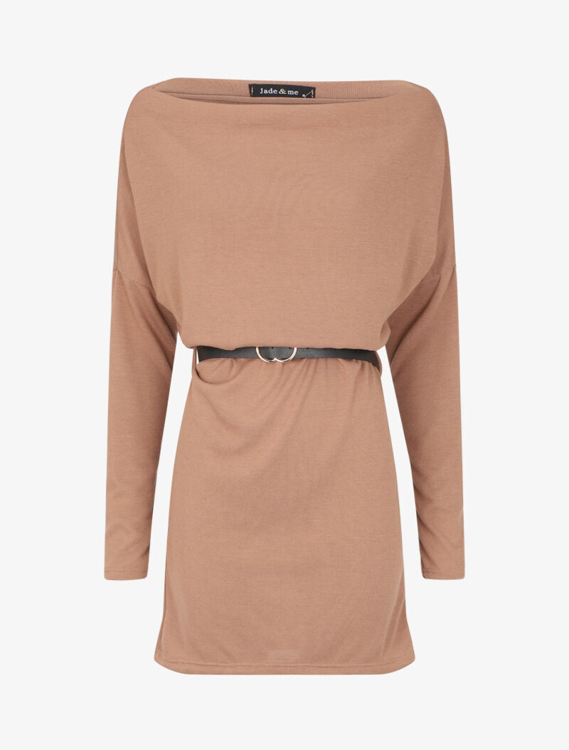 Robe à col bénitier et manches dolman - Camel - 4