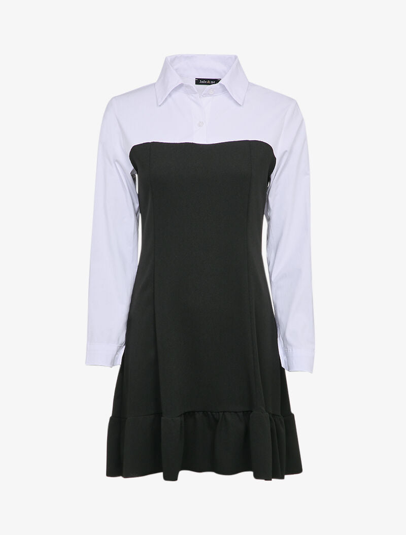 Robe volantée à empiècement chemise - Noir - 1