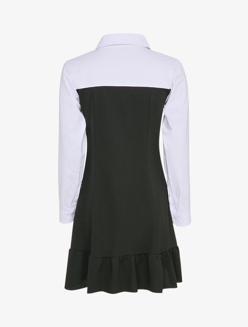 Robe volantée à empiècement chemise - Noir - 2