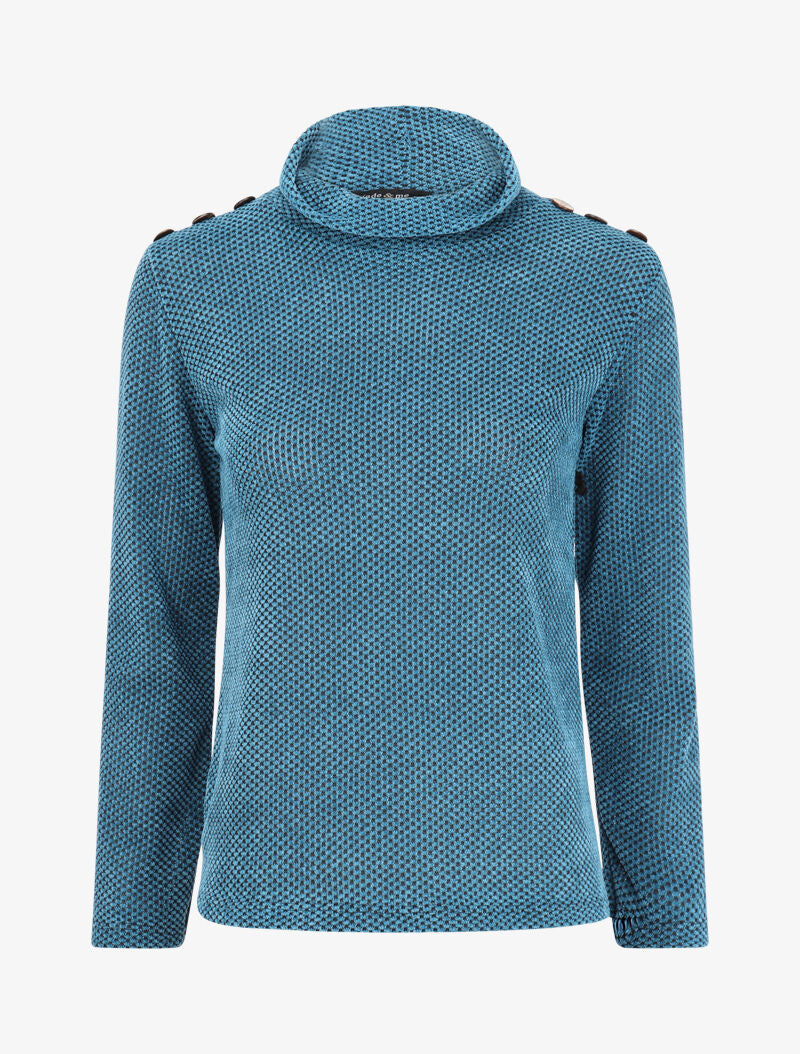 Pull texturé à col montant - Bleu - 1