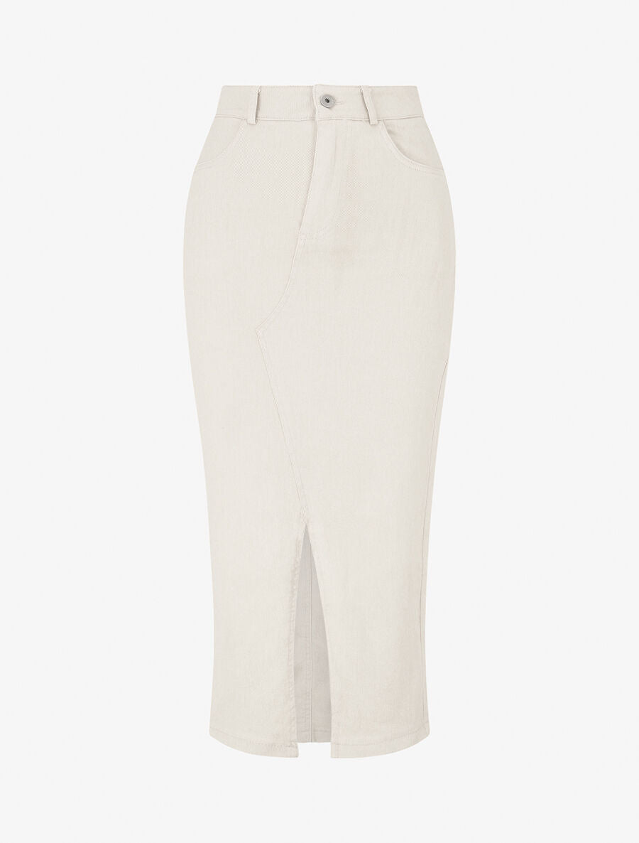 Jupe fourreau uni en jean - Ecru - 4