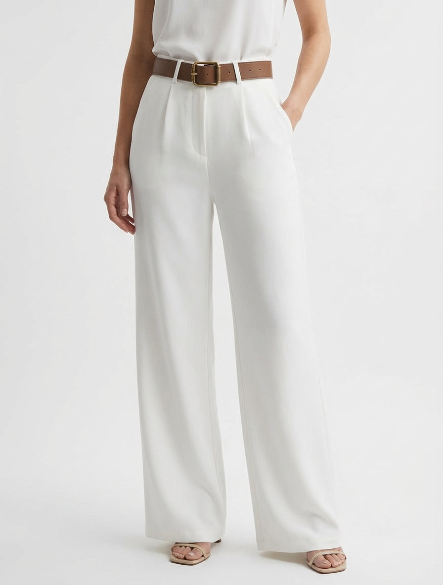 Pantalón de talle alto corte amplio - Crudo