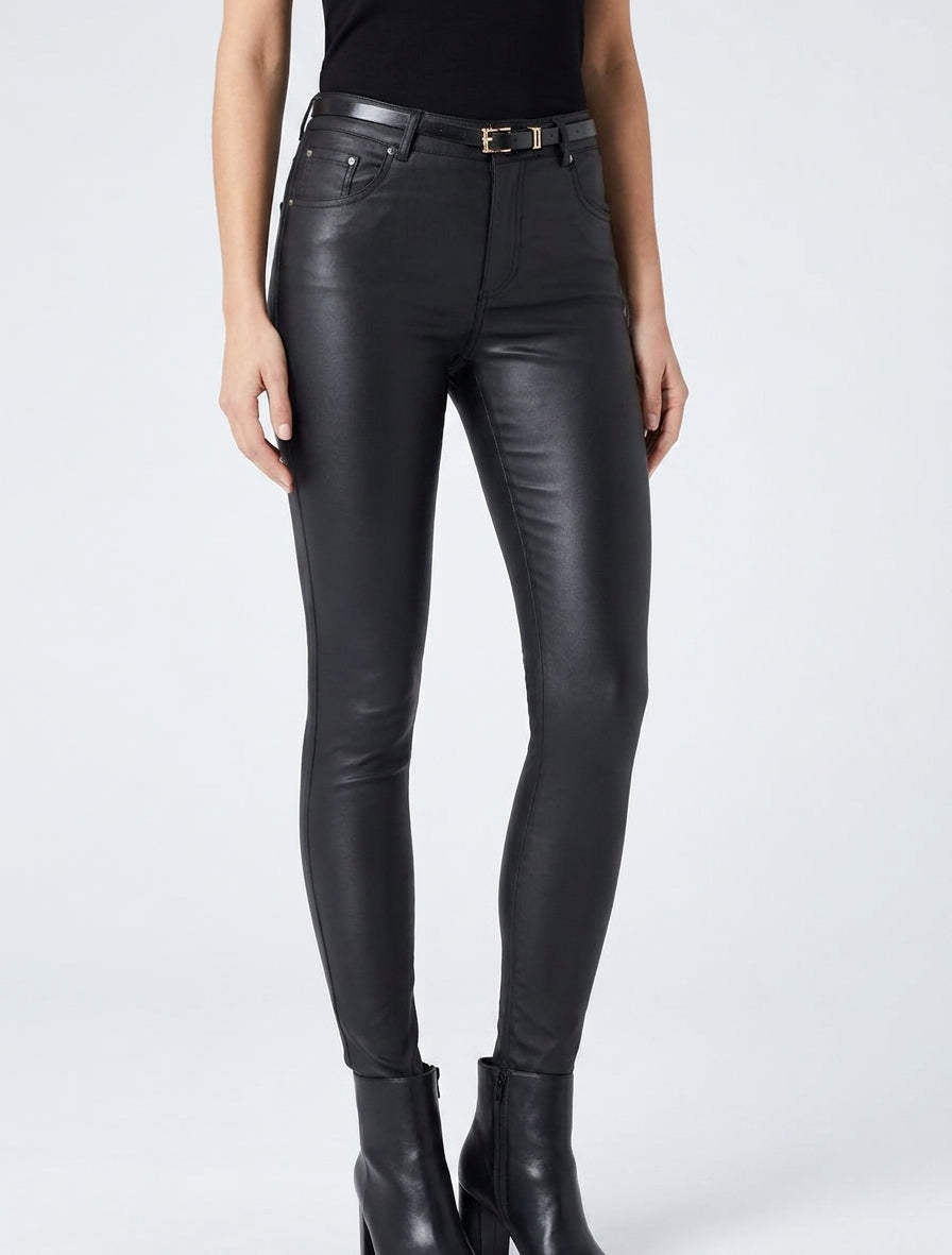 Pantalón efecto revestido corte skinny - Negro