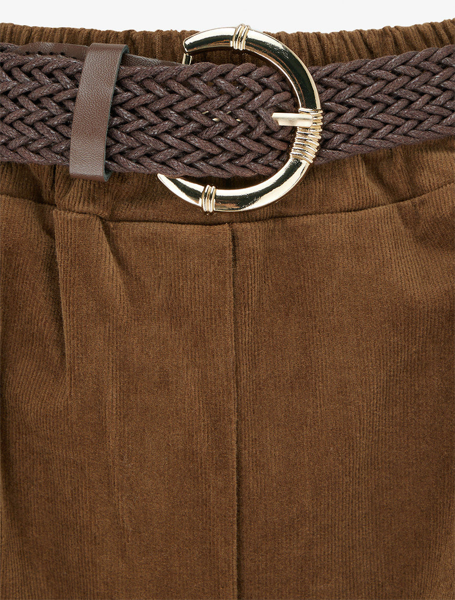 Pantalon style paper bag effet velours côtelé - Camel - 3