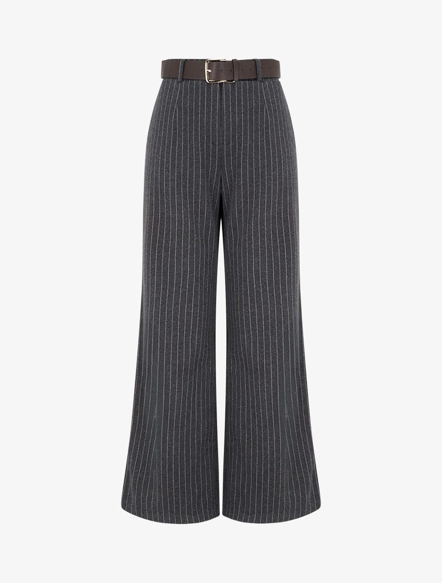 Pantalón ancho de talle alto a rayas - Gris antracita