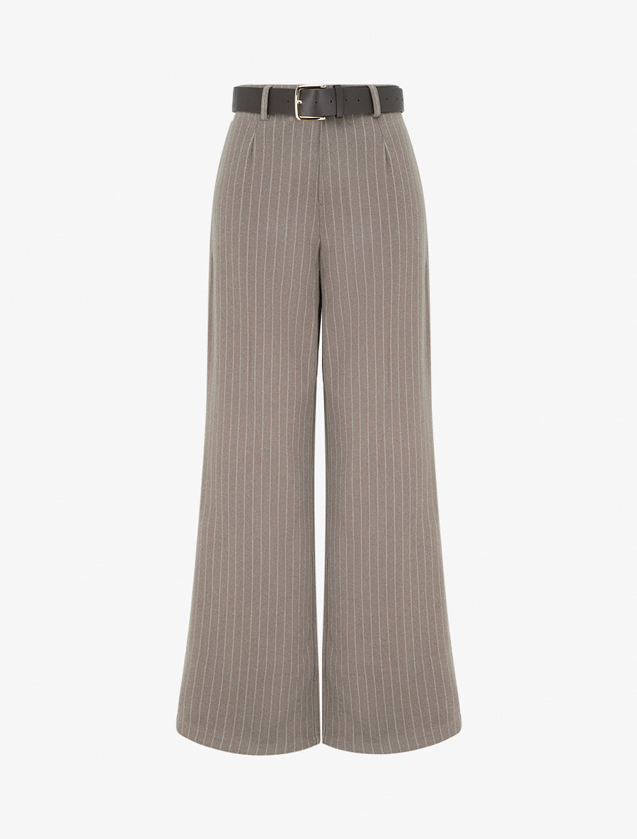 Pantalón ancho de talle alto a rayas - Topo
