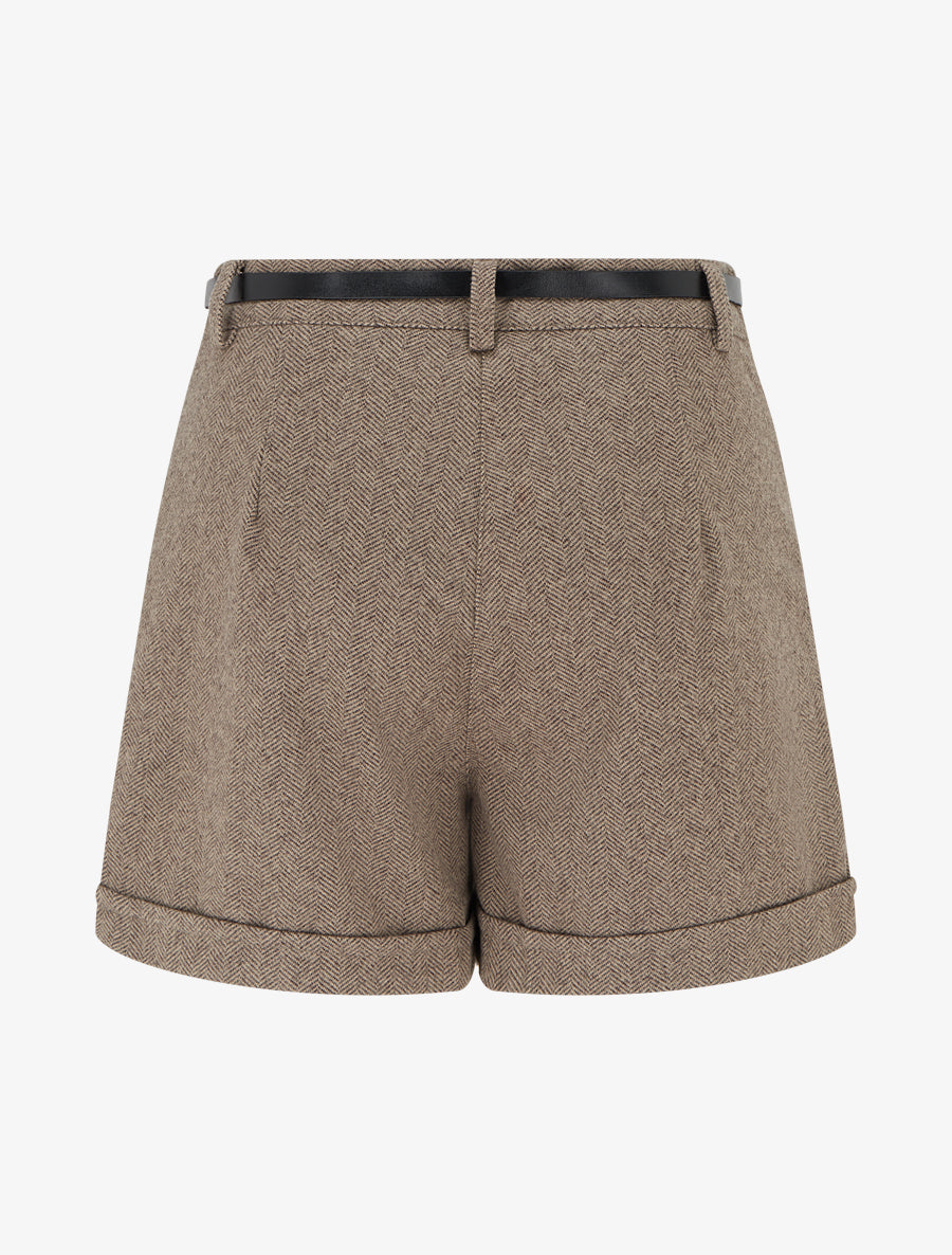 Short ample en flanelle motif chevron - Taupe - 2