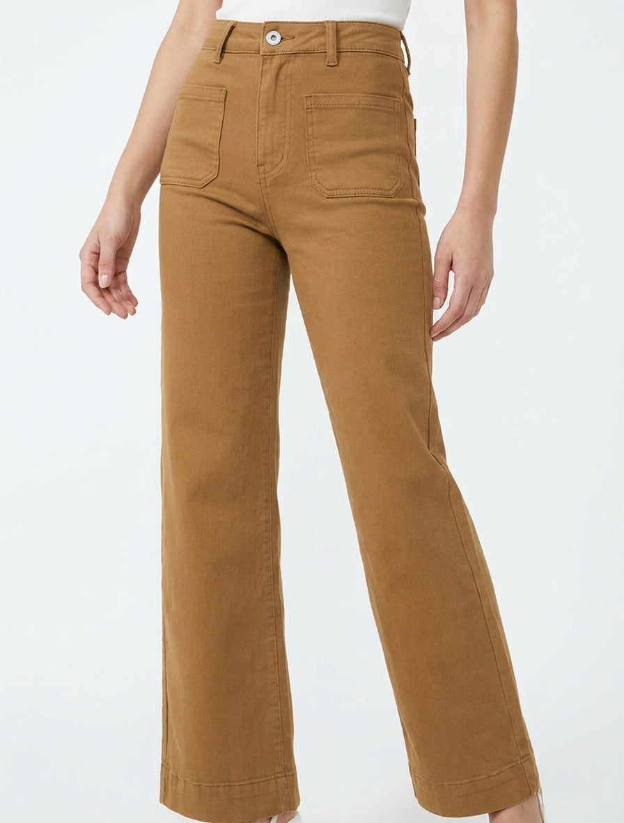 Jean con 4 bolsillos corte wide leg - Camello