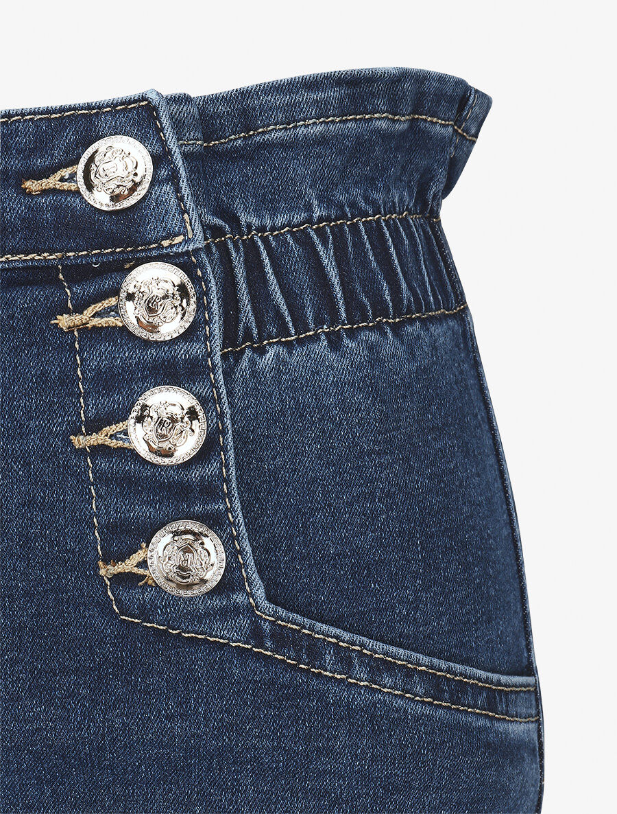 Short en jean à fermeture boutonnée - Bleu - 3