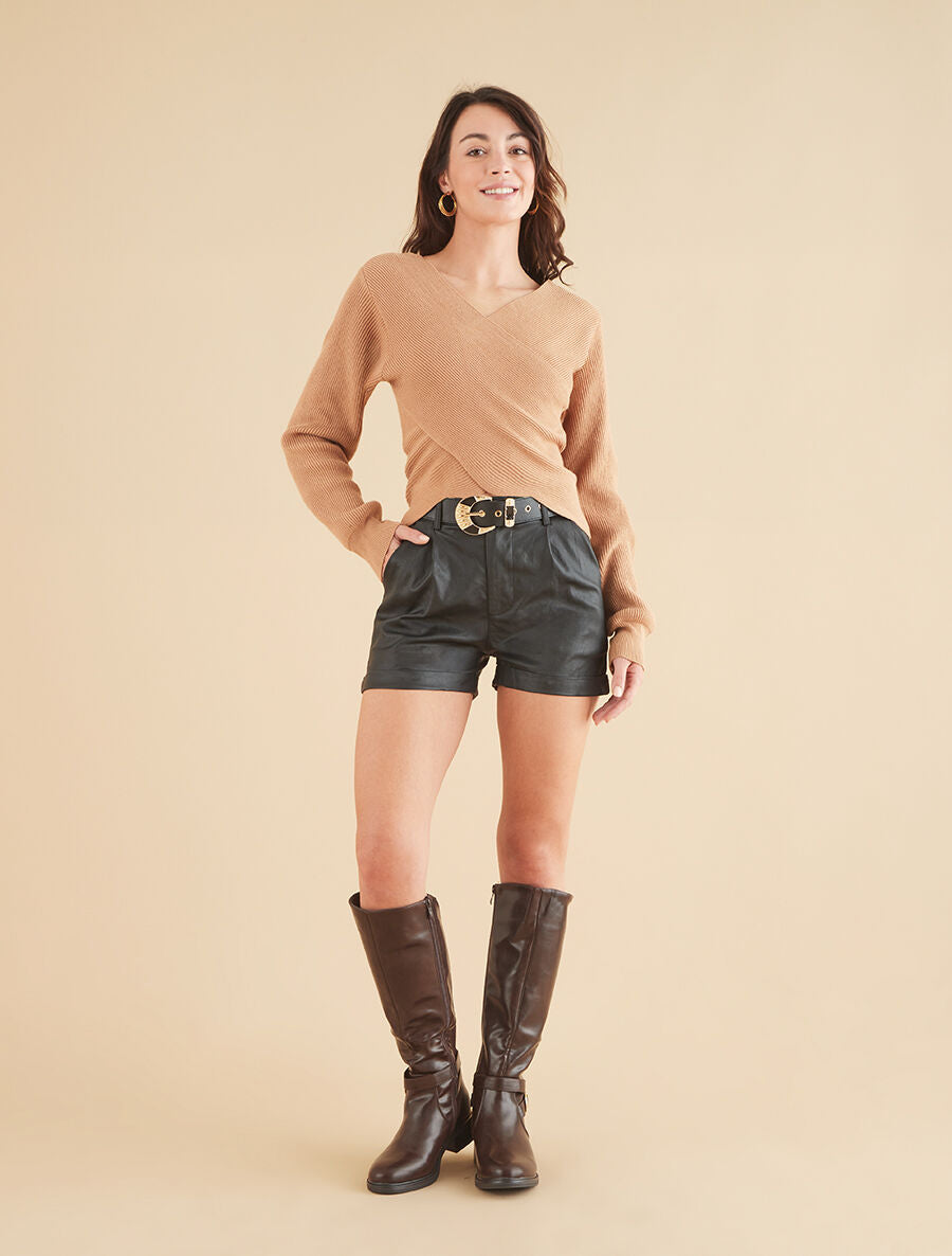 Short en simili à revers - Noir - 4