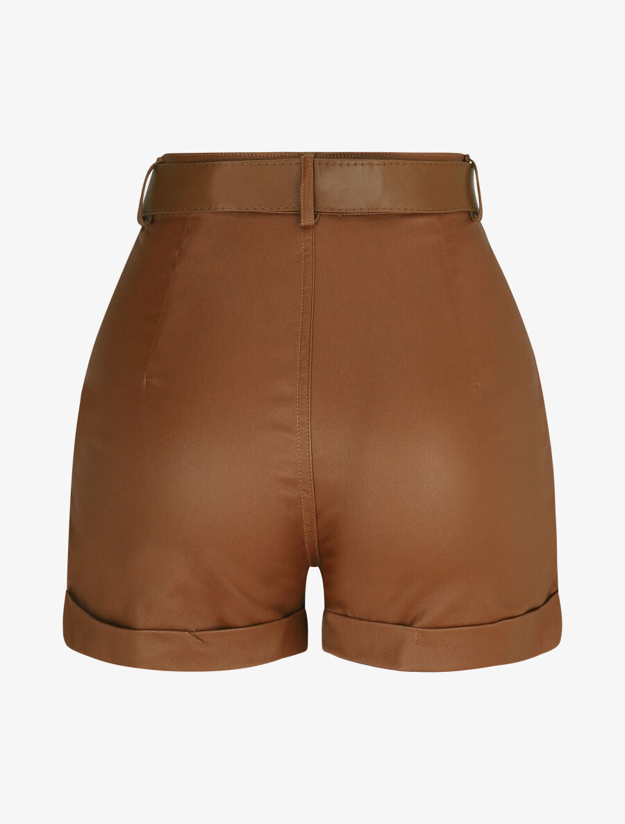 Short en simili à revers - Camel - 2